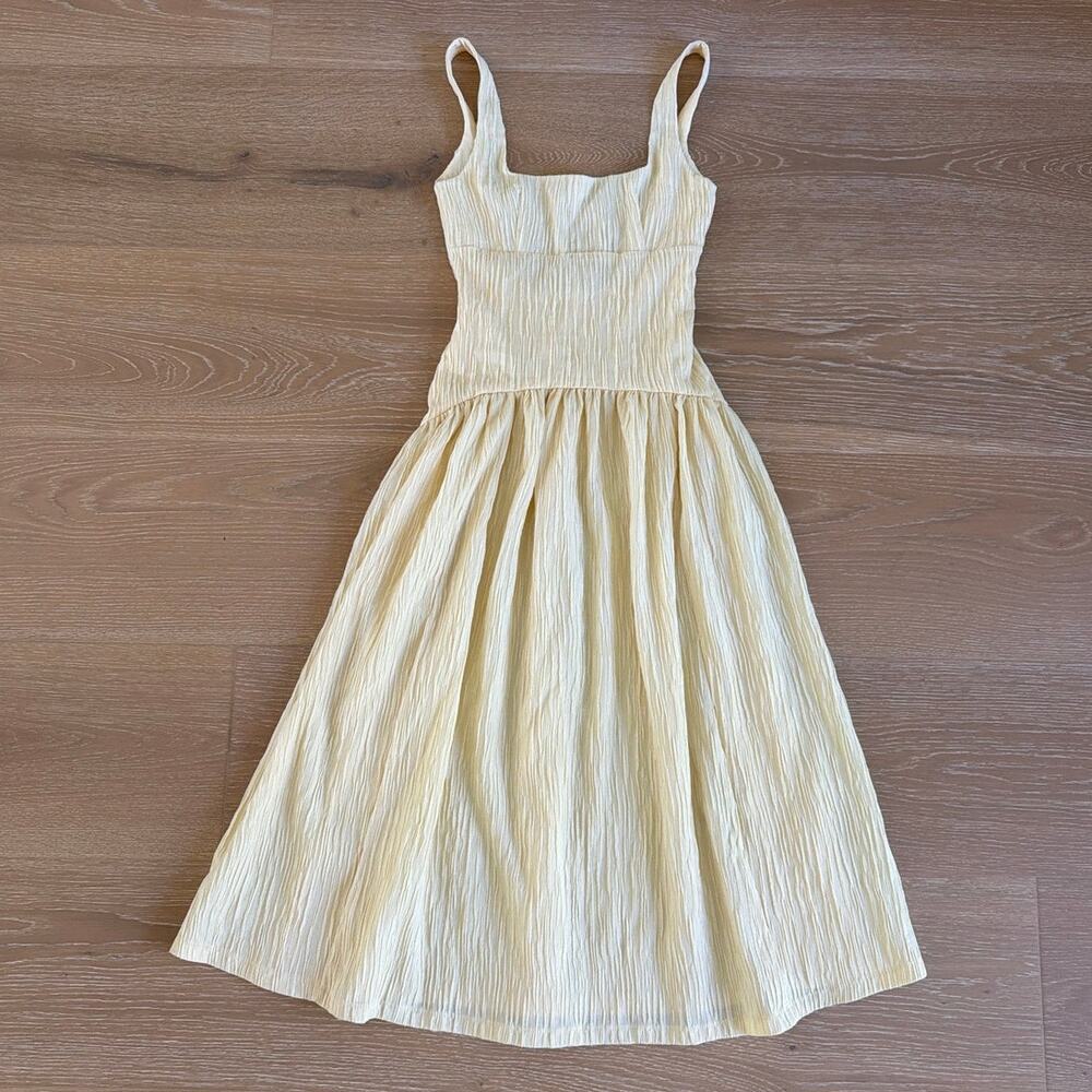 Zara Midi Dress Textured Size S Yellow
